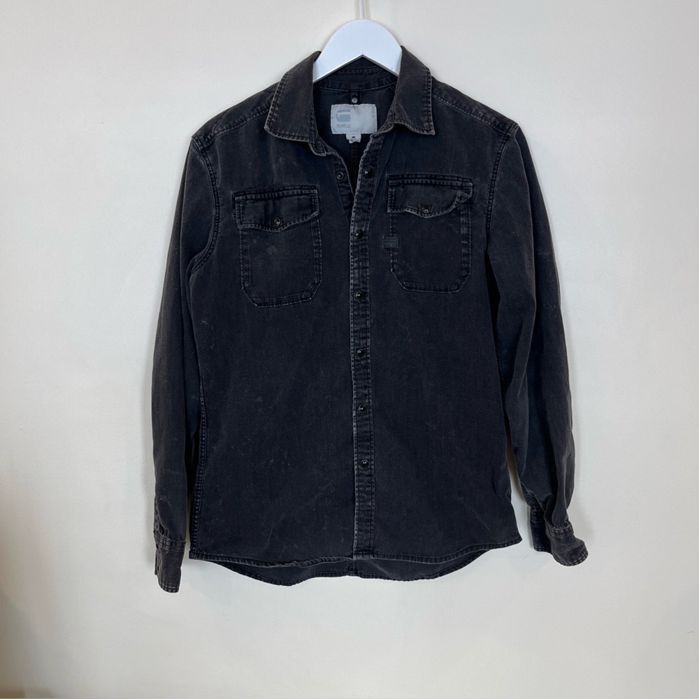 G-Star Raw Button Up Shirt Adult Small Black Western Pockets Long Sleeve